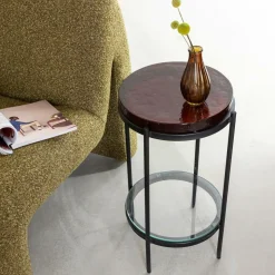 Made in Meubles Bout De Canapé & Sellette<Bout de canapé plateau en verre rouge Lise