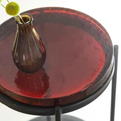Made in Meubles Bout De Canapé & Sellette<Bout de canapé plateau en verre rouge Lise