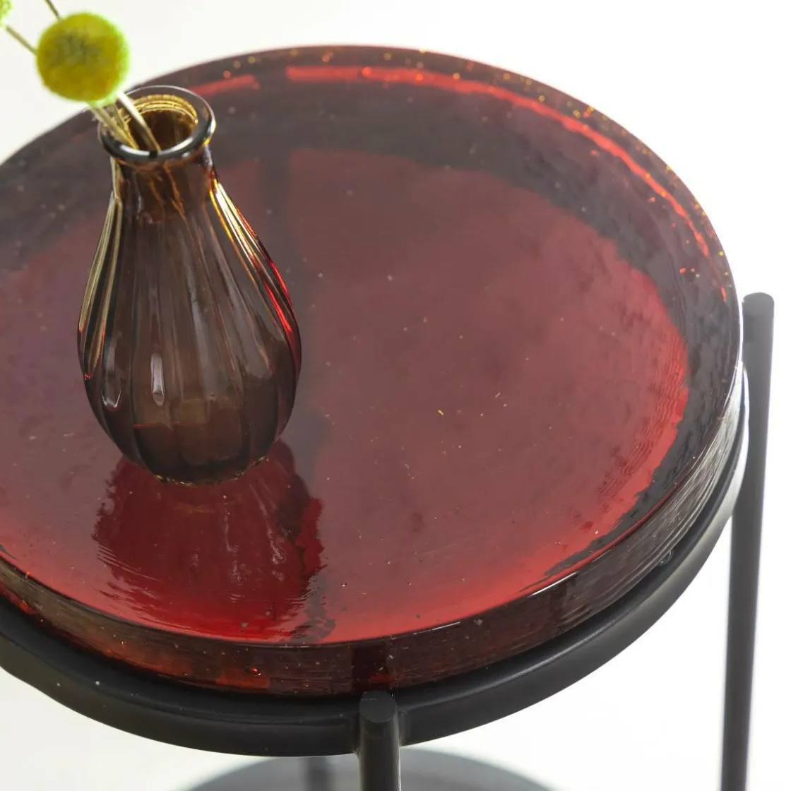 Made in Meubles Bout De Canapé & Sellette<Bout de canapé plateau en verre rouge Lise