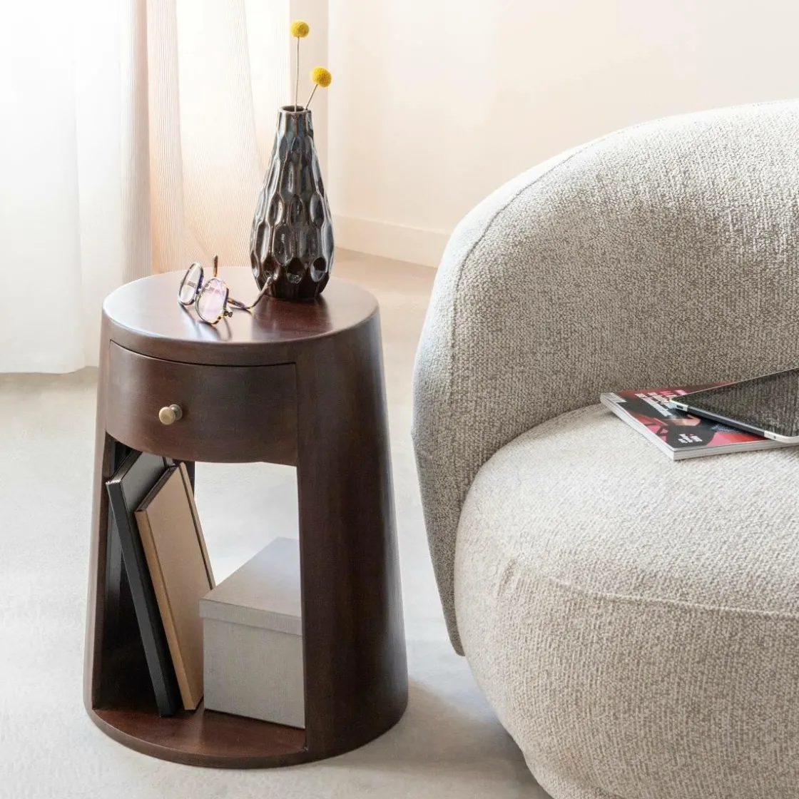 Made in Meubles Bout De Canapé & Sellette|Chevet<Bout de canapé rond en bois de manguier Isao