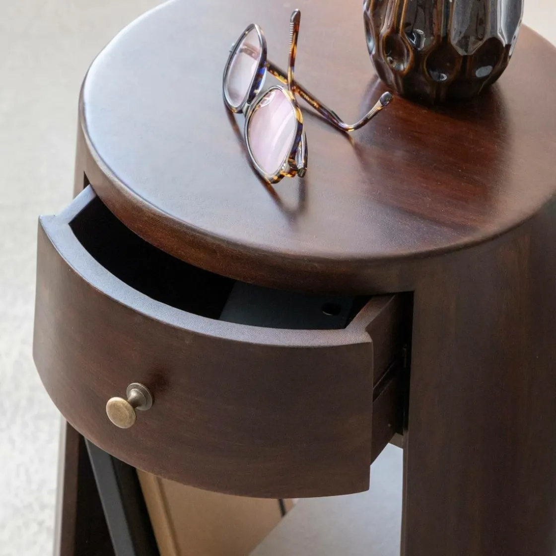 Made in Meubles Bout De Canapé & Sellette|Chevet<Bout de canapé rond en bois de manguier Isao