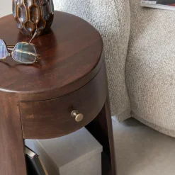 Made in Meubles Bout De Canapé & Sellette|Chevet<Bout de canapé rond en bois de manguier Isao