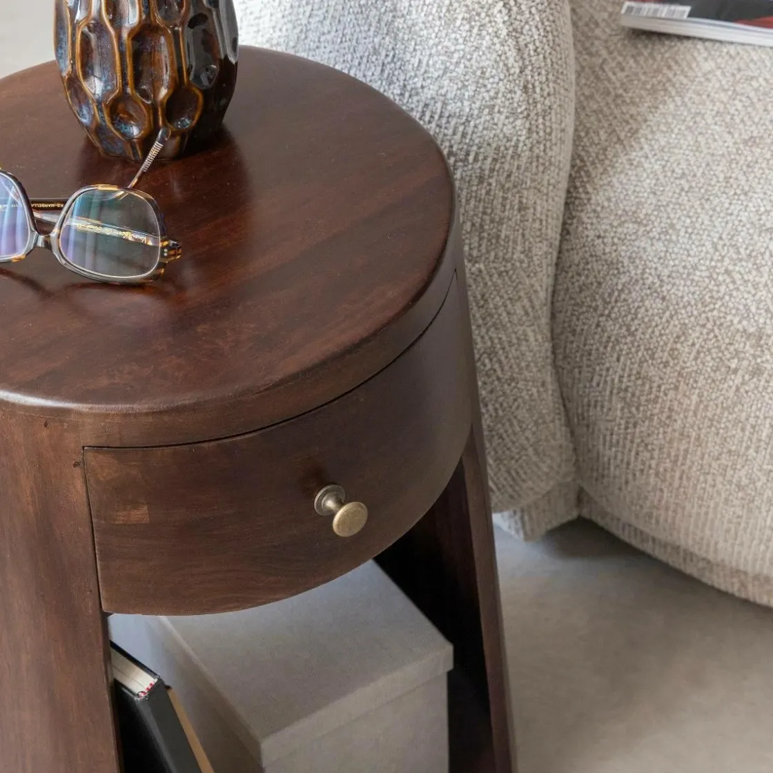 Made in Meubles Bout De Canapé & Sellette|Chevet<Bout de canapé rond en bois de manguier Isao