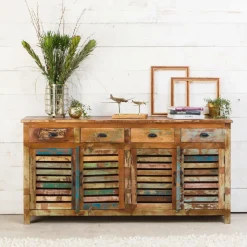 Made in Meubles Buffet<Buffet à  lattes en bois coloré Ethnik