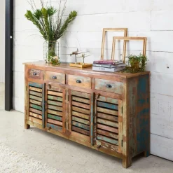 Made in Meubles Buffet<Buffet à lattes en bois coloré Ethnik