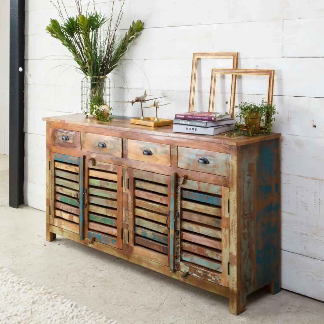 Made in Meubles Buffet<Buffet à lattes en bois coloré Ethnik