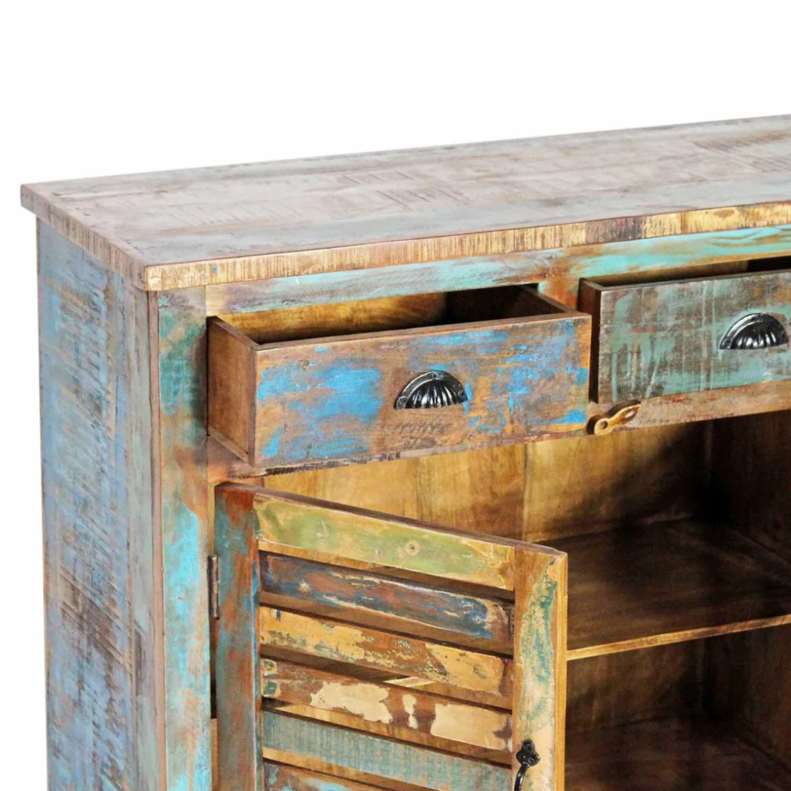 Made in Meubles Buffet<Buffet à lattes en bois coloré Ethnik