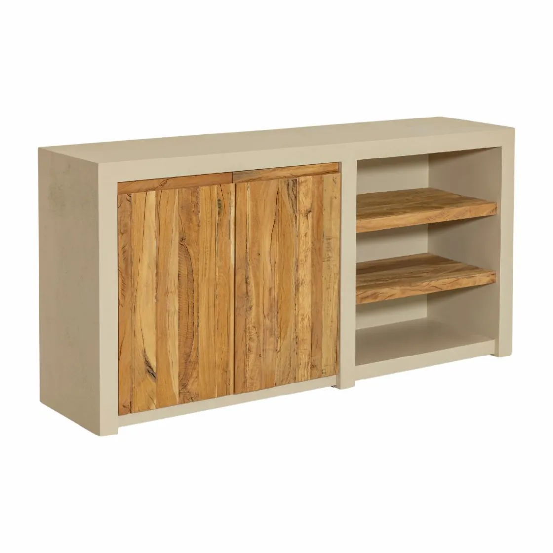 Made in Meubles Buffet<Buffet 2 portes avec étagères en bois effet béton et bois recyclé Dalva