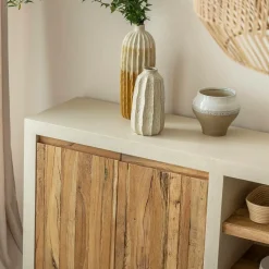 Made in Meubles Buffet<Buffet 2 portes avec étagères en bois effet béton et bois recyclé Dalva