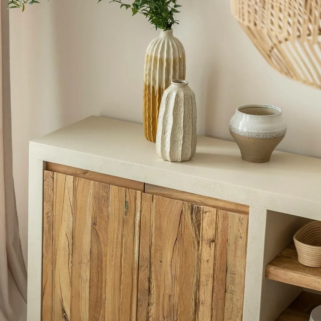 Made in Meubles Buffet<Buffet 2 portes avec étagères en bois effet béton et bois recyclé Dalva