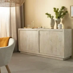 Made in Meubles Buffet<Buffet 4 portes en bois de manguier blanchi Alison