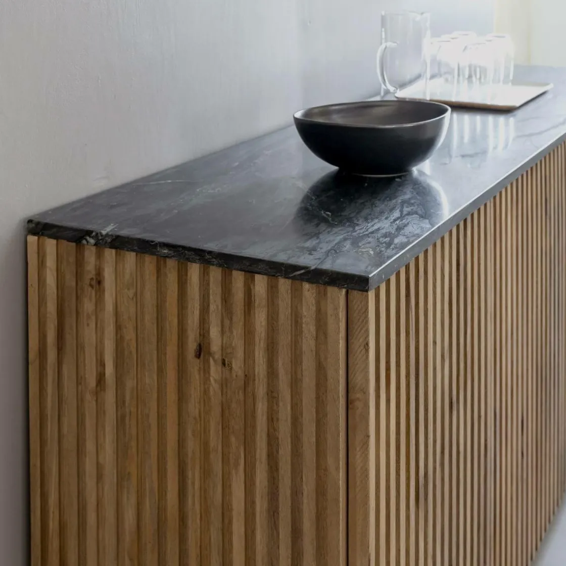 Made in Meubles Buffet<Buffet 4 portes en bois de manguier et marbre Betty