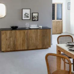 Made in Meubles Buffet<Buffet 4 portes en bois de manguier et marbre Betty