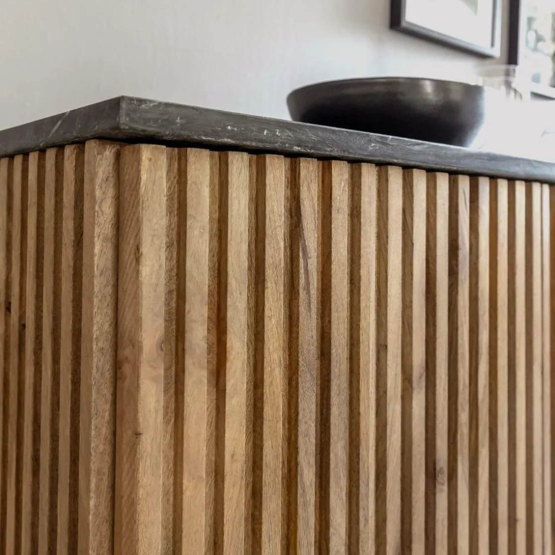 Made in Meubles Buffet<Buffet 4 portes en bois de manguier et marbre Betty