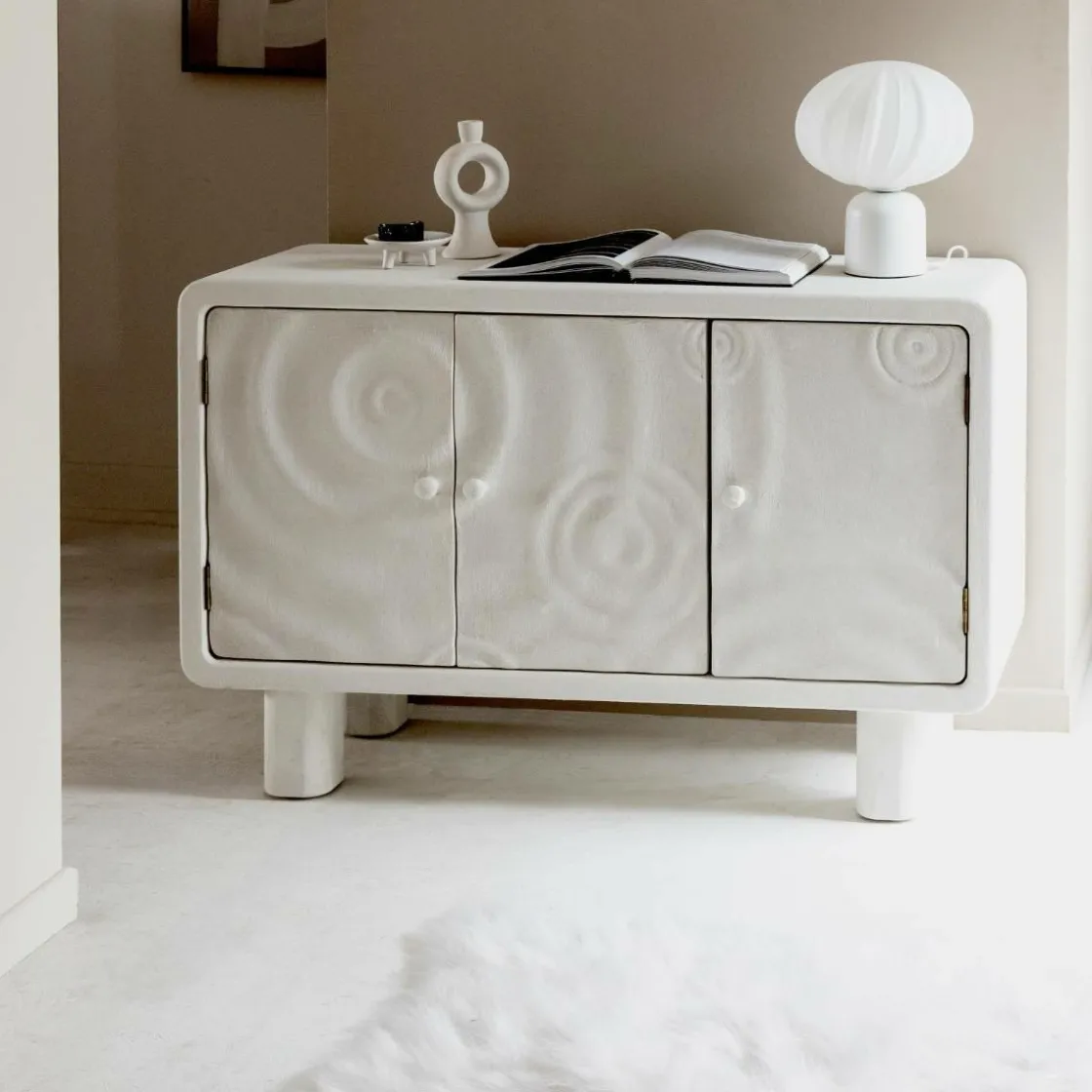 Made in Meubles Buffet<Buffet 3 portes en bois effet béton blanc Danaé