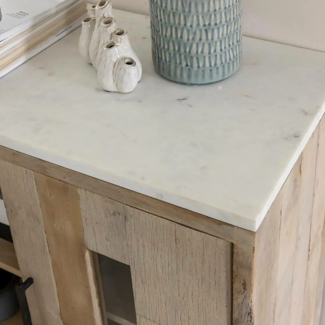 Made in Meubles Buffet<Buffet 2 portes en bois recyclé et marbre Damian