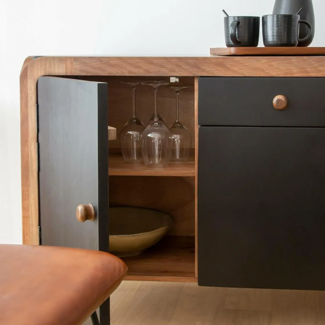 Made in Meubles Buffet<Buffet arrondi en bois de manguier Romy