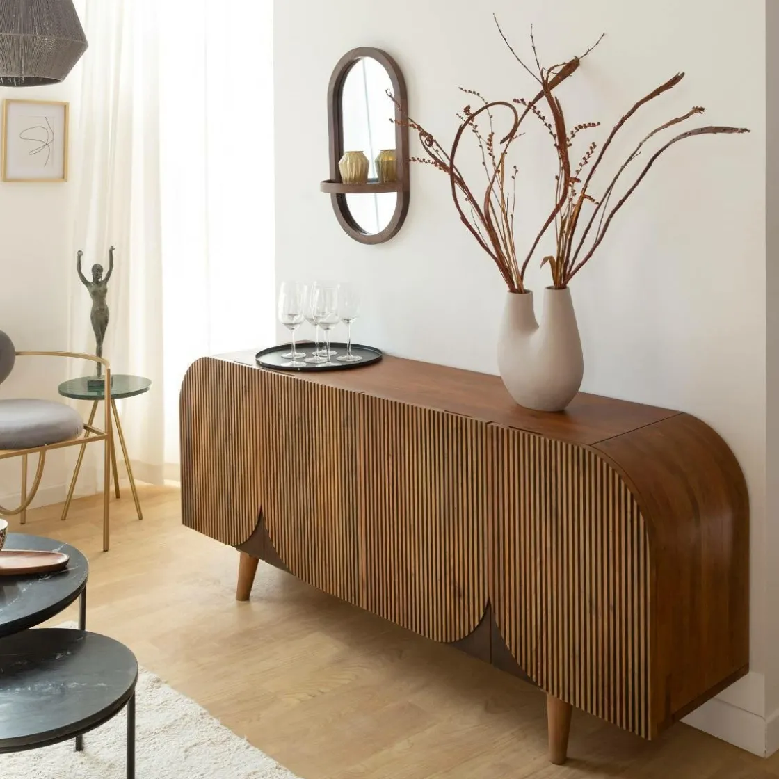 Made in Meubles Buffet<Buffet arrondi en bois de manguier Lise