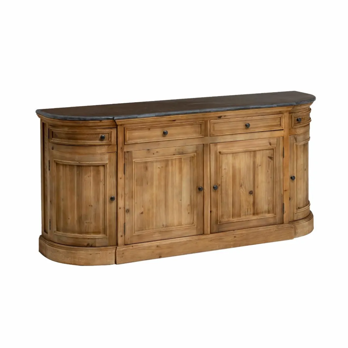 Made in Meubles Buffet<Buffet arrondi en vieux pin et pierre bleue Garance