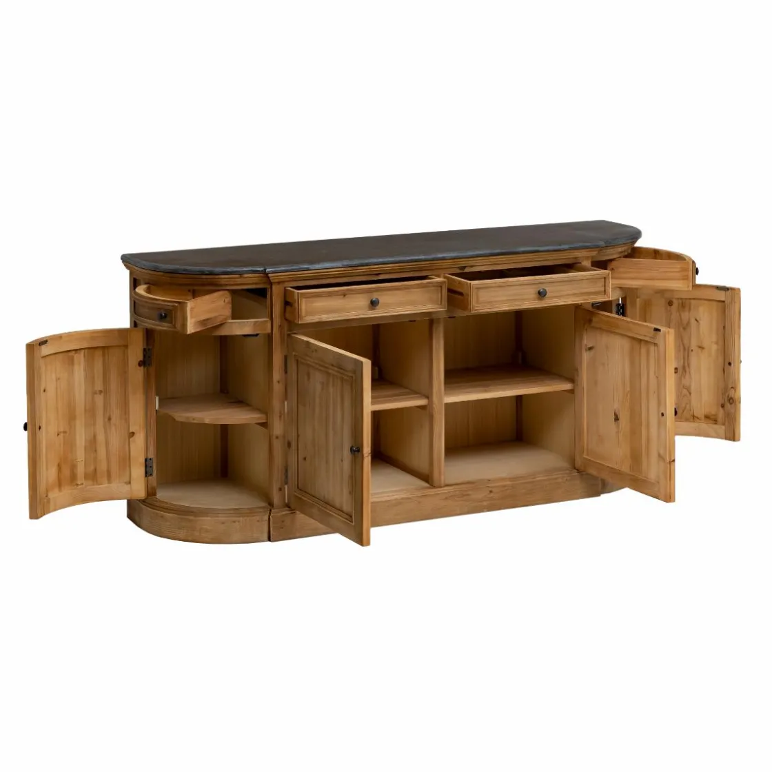 Made in Meubles Buffet<Buffet arrondi en vieux pin et pierre bleue Garance