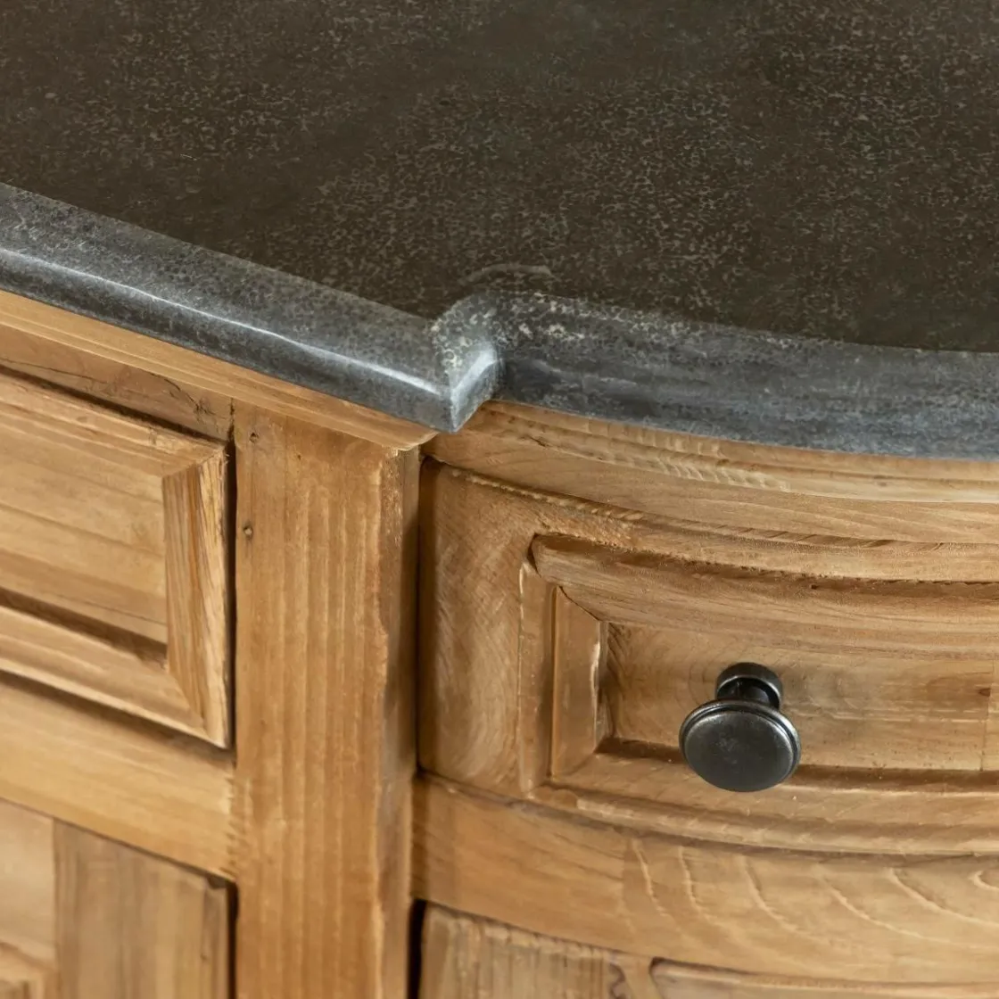 Made in Meubles Buffet<Buffet arrondi en vieux pin et pierre bleue Garance