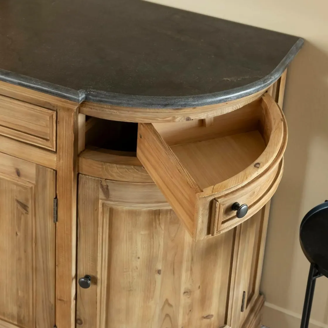 Made in Meubles Buffet<Buffet arrondi en vieux pin et pierre bleue Garance
