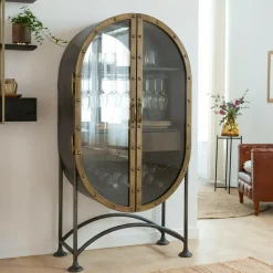 Made in Meubles Meuble Bar|Vitrine<Buffet bar en métal noir et doré Janelle