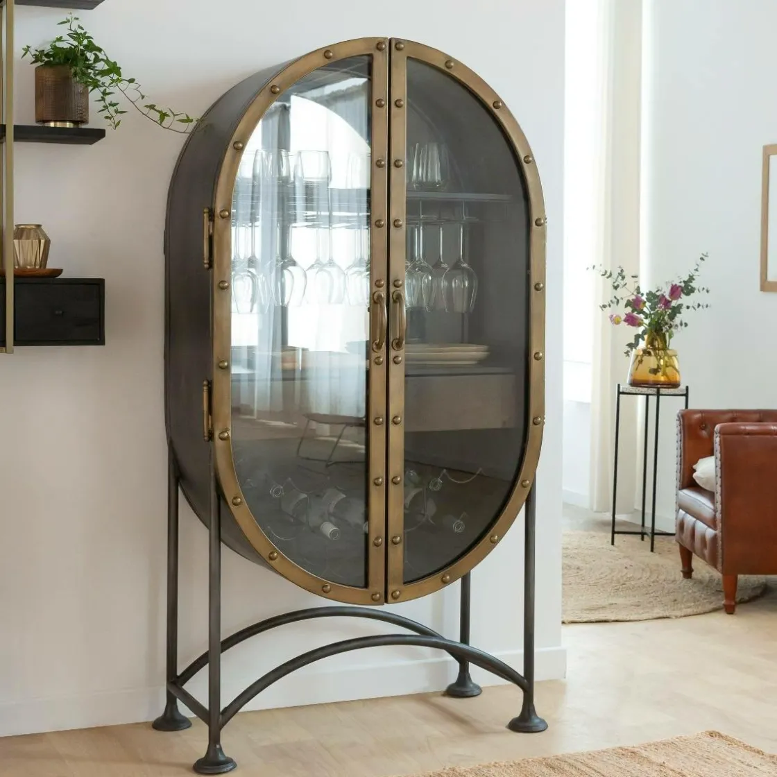 Made in Meubles Meuble Bar|Vitrine<Buffet bar en métal noir et doré Janelle