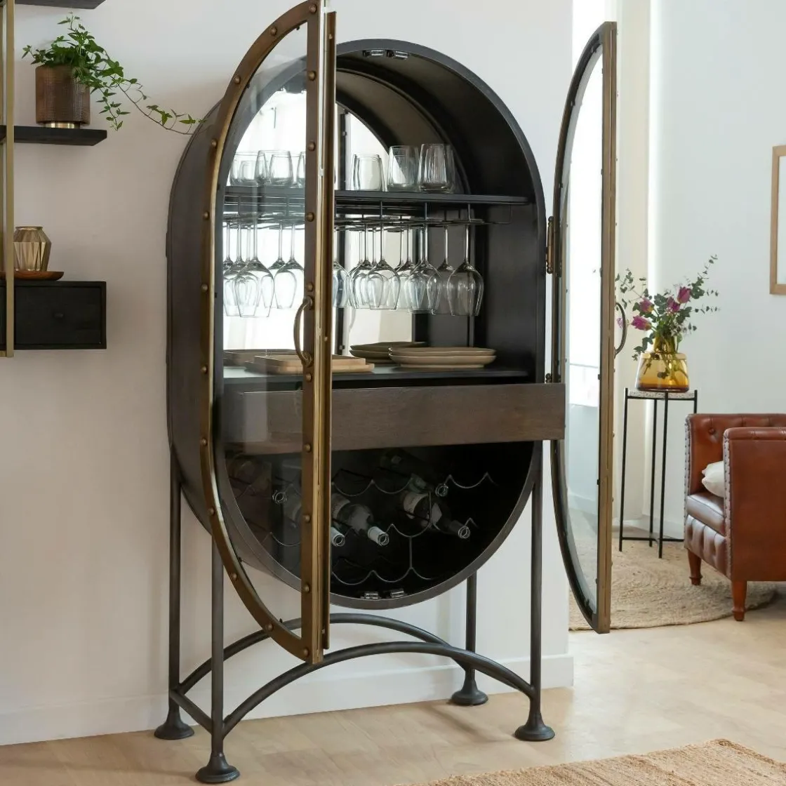 Made in Meubles Meuble Bar|Vitrine<Buffet bar en métal noir et doré Janelle