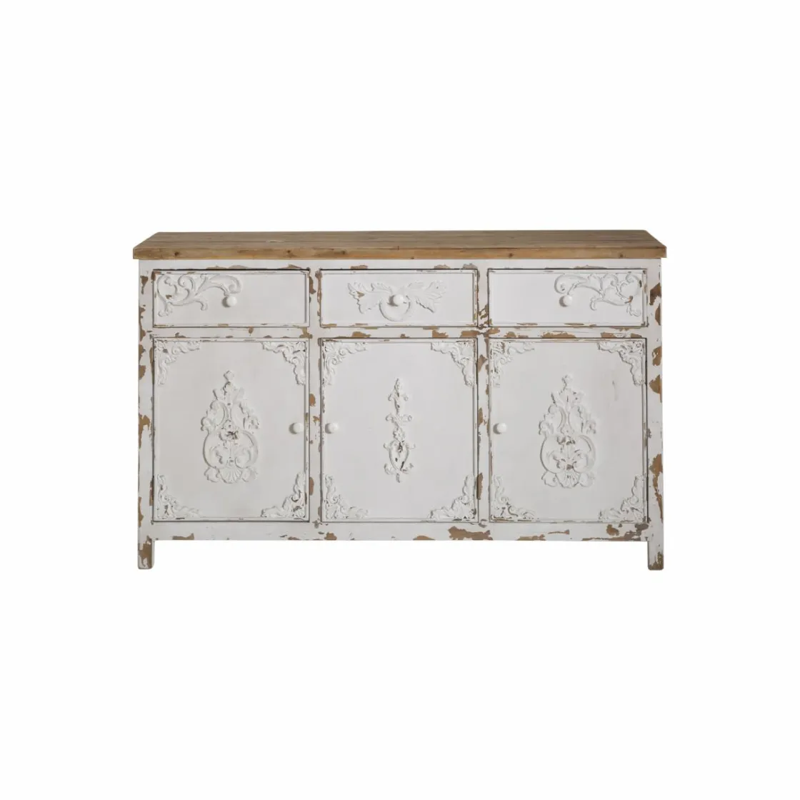 Made in Meubles Buffet<Buffet blanc en pin massif brossé Bastille