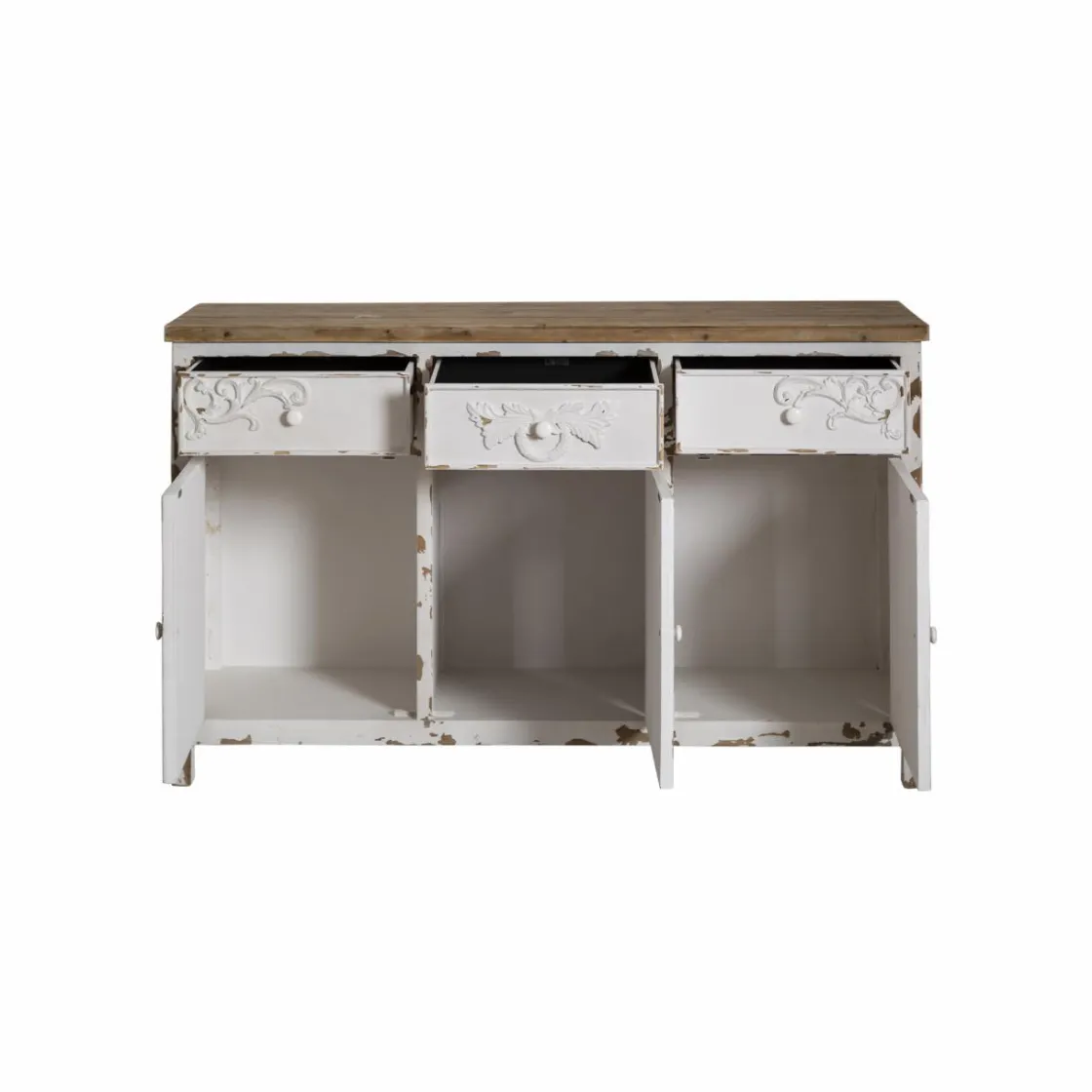 Made in Meubles Buffet<Buffet blanc en pin massif brossé Bastille