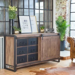 Made in Meubles Buffet<Buffet en bois d'acacia avec porte coulissante Havana