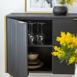 Made in Meubles Buffet<Buffet en bois de manguier et métal doré Ange