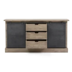Made in Meubles Buffet<Buffet en bois de manguier brossé et métal gris foncé Helsinki