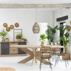 Made in Meubles Buffet<Buffet en bois de manguier brossé et métal gris foncé Helsinki