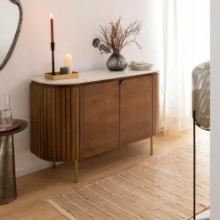 Made in Meubles Buffet<Buffet en bois de manguier et marbre Sienne