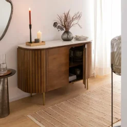 Made in Meubles Buffet<Buffet en bois de manguier et marbre Sienne