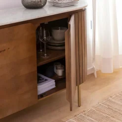 Made in Meubles Buffet<Buffet en bois de manguier et marbre Sienne