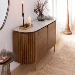 Made in Meubles Buffet<Buffet en bois de manguier et marbre Sienne