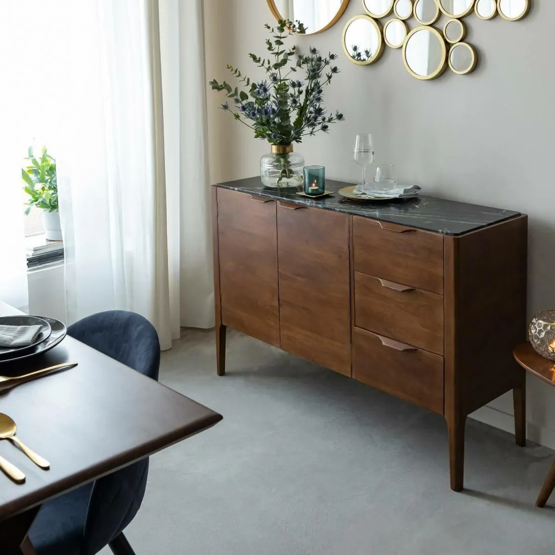 Made in Meubles Buffet<Buffet en bois de manguier et marbre noir Roch