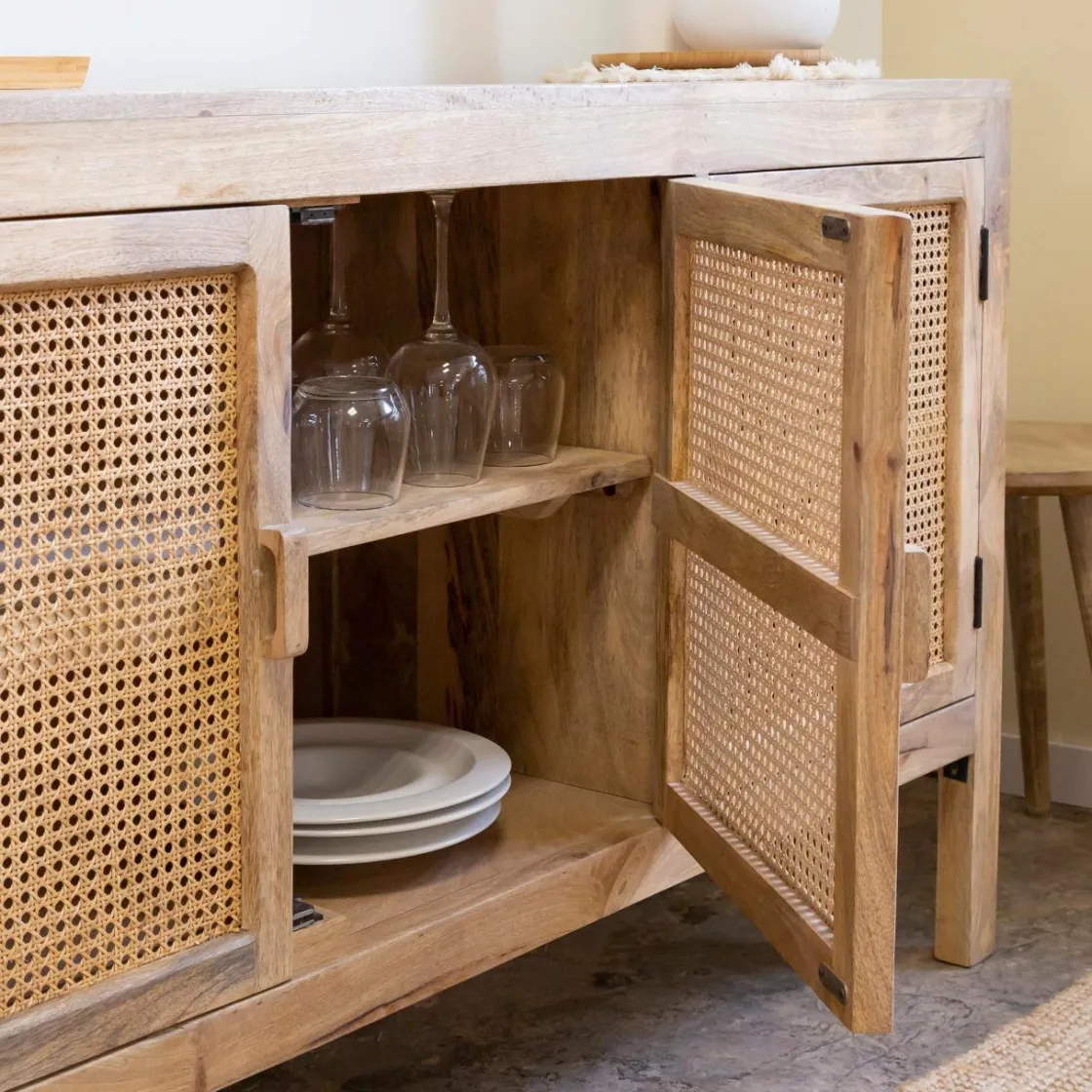 Made in Meubles Buffet<Buffet en bois de manguier et cannage Julietta