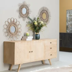 Made in Meubles Buffet<Buffet en bois de manguier blanchi Kamila