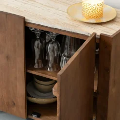 Made in Meubles Buffet<Buffet en bois de manguier et travertin Azure