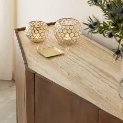 Made in Meubles Buffet<Buffet en bois de manguier et travertin Azure