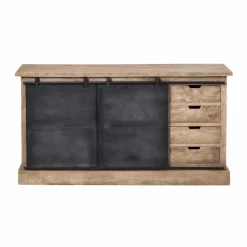 Made in Meubles Buffet<Buffet en bois de manguier brossé et métal gris foncé 4 tiroirs Helsinki