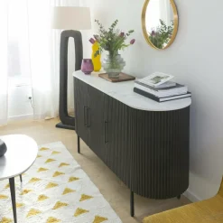 Made in Meubles Buffet<Buffet en métal et marbre blanc Mona