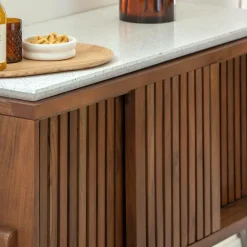 Made in Meubles Buffet|Meuble Sous Vasque<Buffet haut en bois d'acacia et terrazzo Kaelis