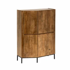 Made in Meubles Buffet<Buffet haut en bois de manguier clair et travertin Josh