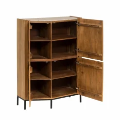 Made in Meubles Buffet<Buffet haut en bois de manguier clair et travertin Josh