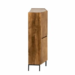 Made in Meubles Buffet<Buffet haut en bois de manguier clair et travertin Josh